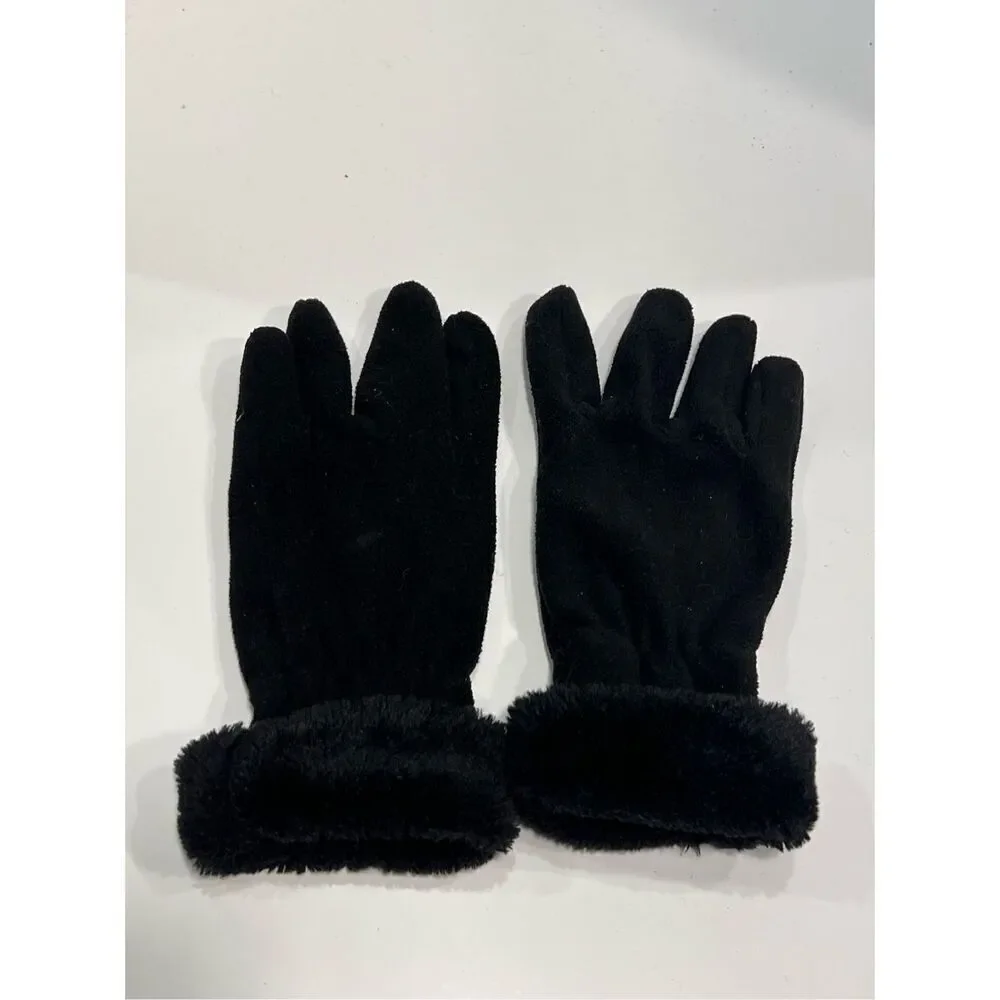 Gemo France Women’s Black Fleece Faux Fur Trim Gloves See Description